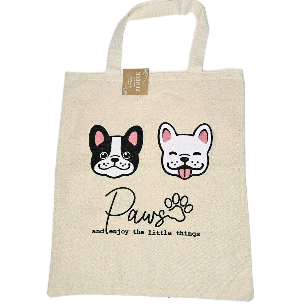 MABELLE CANVAS REUSABLE SHOPPING BAG "Paws and enjoy the little things" NEW NWT